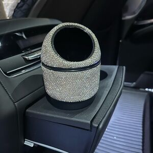 Sparkling Silver and Black rhinestone cupholder trashcan